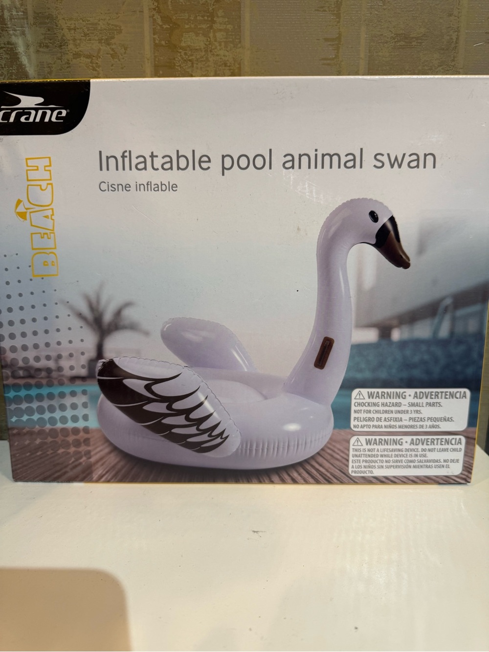 Large Crane Inflatable Pool Swan Float - White with Black Accents 46x52‎